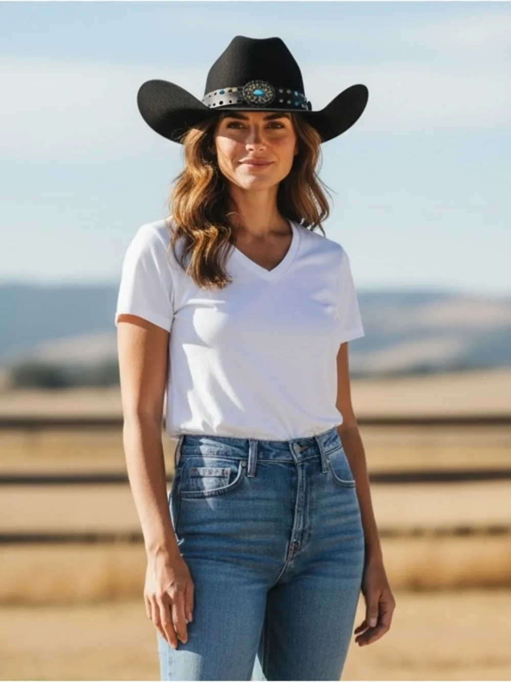 Black Cowboy Hat with Turquoise Accents